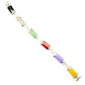 Multi-Stone 18K Gold Plated Bracelet With Chinese Symbols & Polished Natural Gem